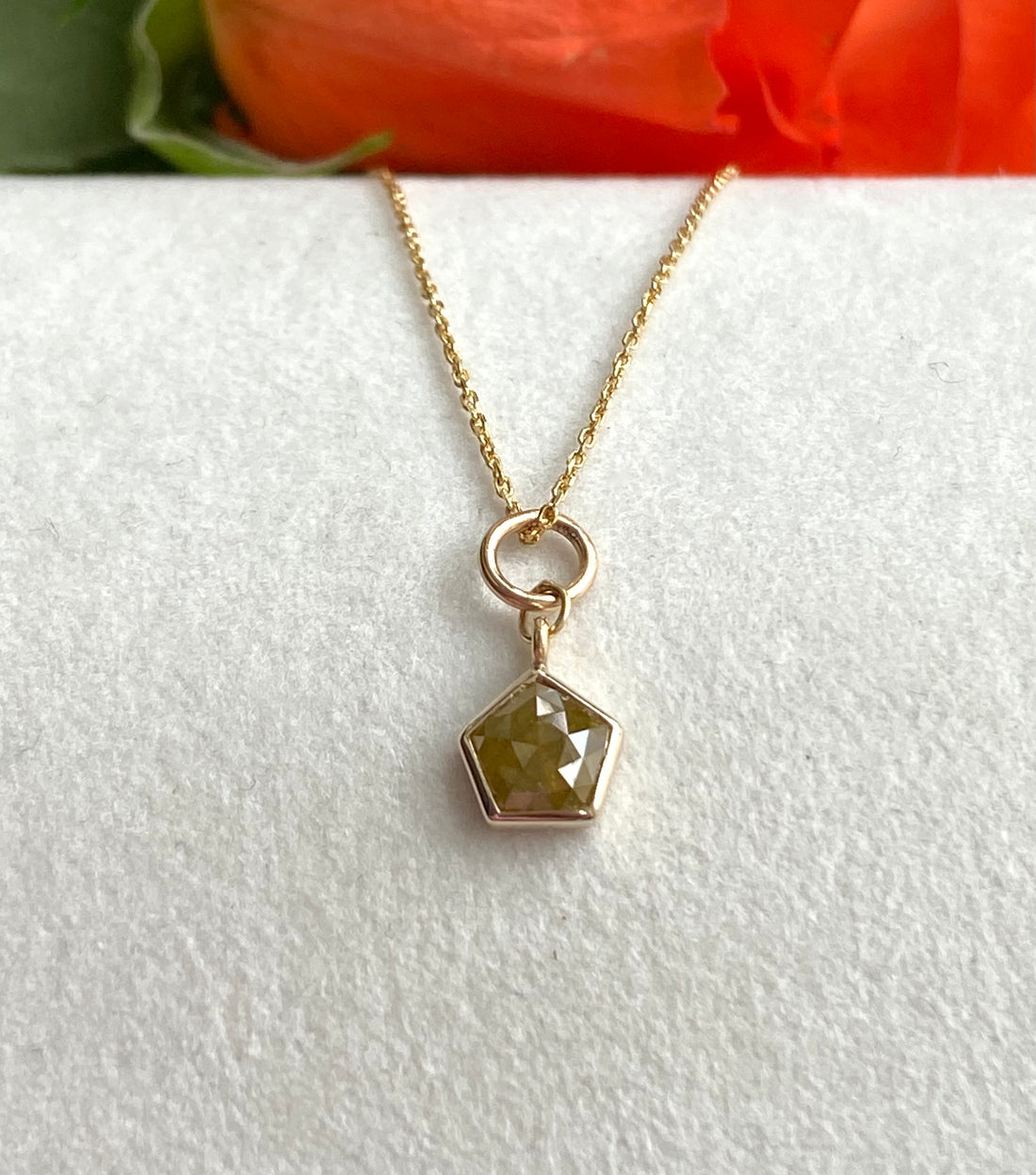 Green Yellow Diamond Pendant Necklace, 18k Gold, April Birthstone
