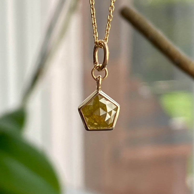 Green Yellow Diamond Pendant Necklace, 18k Gold, April Birthstone