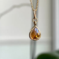 Cognac Brown Diamond Pendant Necklace, 18k Gold, April Birthstone