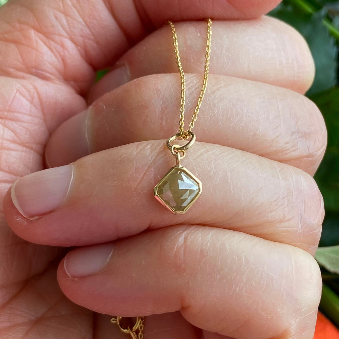 Gray Diamond Pendant Necklace, 18k Gold, April Birthstone