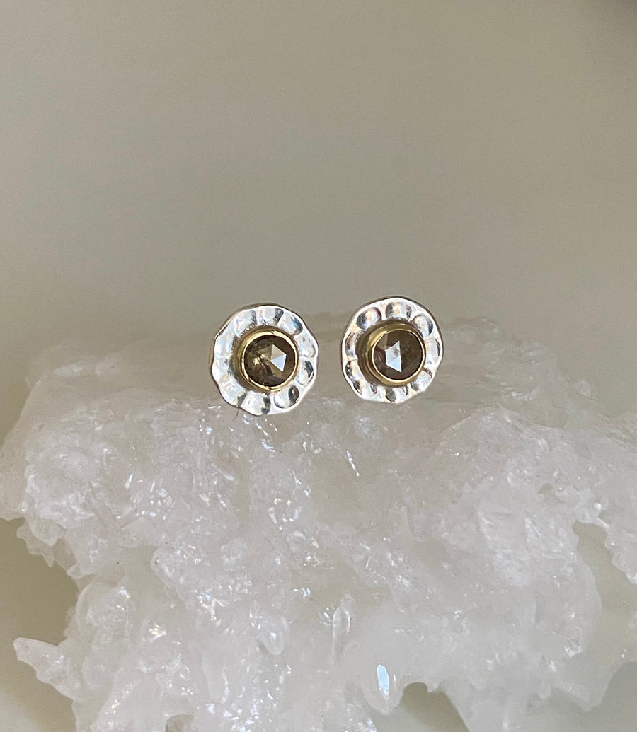 Brown Rose Cut Diamond Stud Earrings