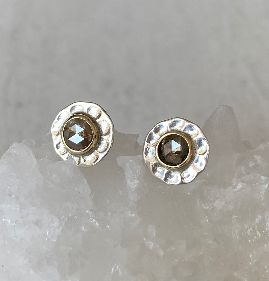 Brown Rose Cut Diamond Stud Earrings