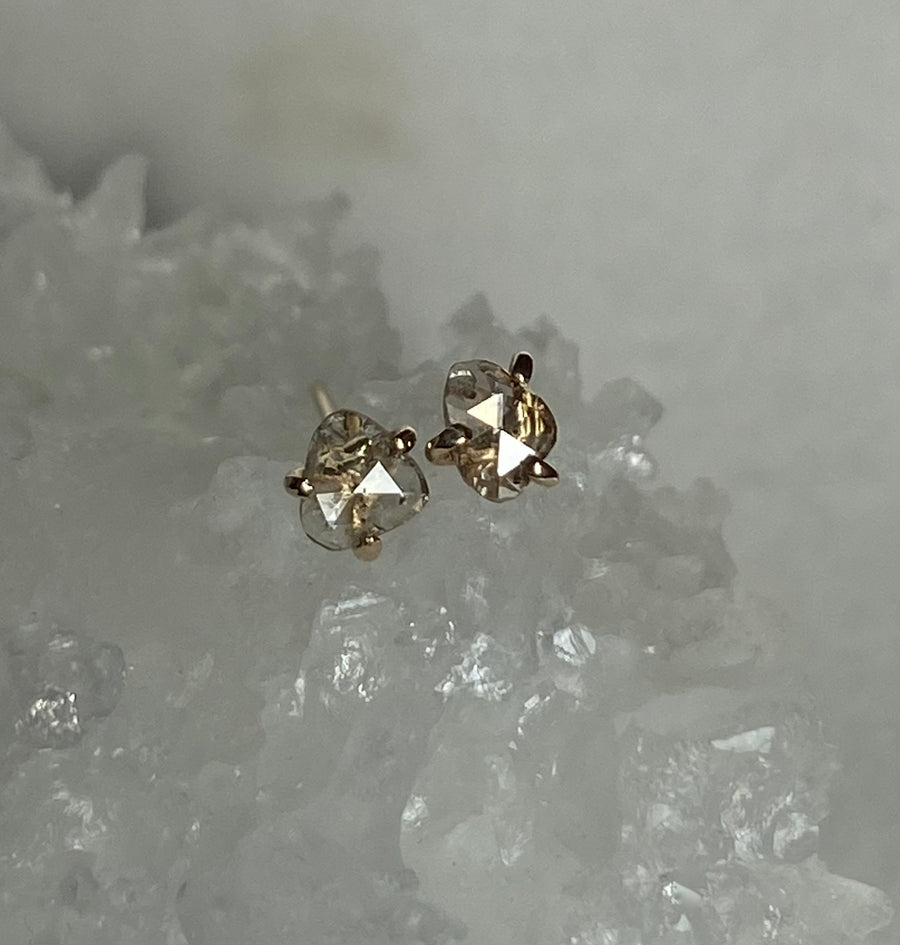 One-of-a-kind 14k Gold Rose Cut Salt and Pepper Diamond Earrings, April Birthstone Earrings, Bridesmaid Earrings