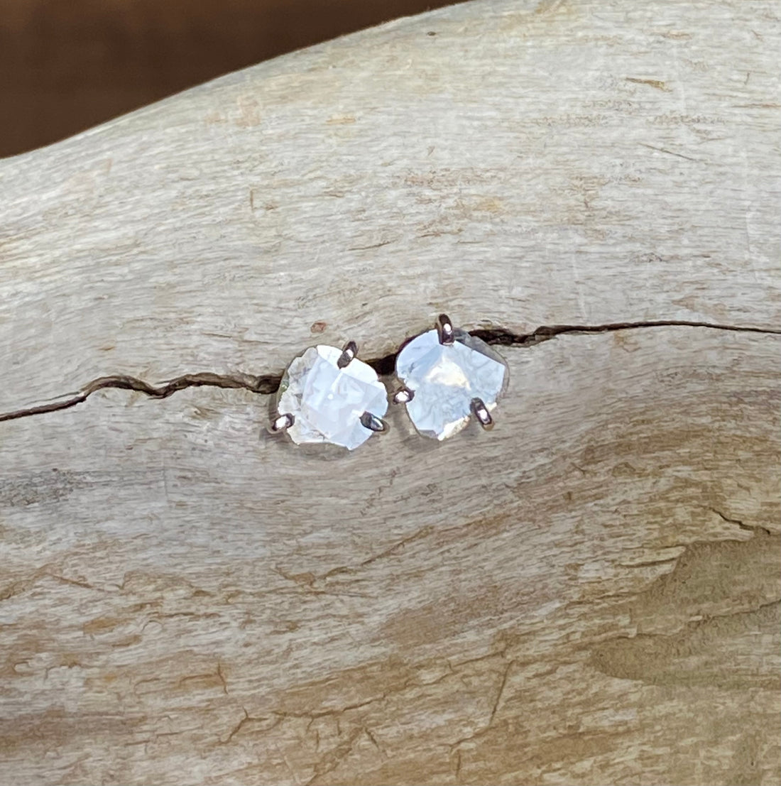 One-of-a-kind Sterling Silver Polki Cut Diamond Slice Earrings, April Birthstone Earrings, Bridesmaid Earrings