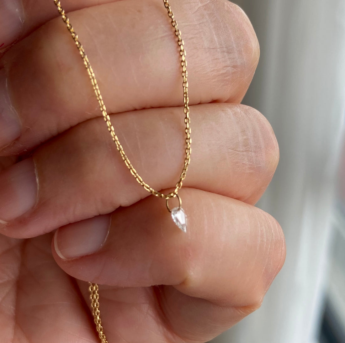Diamond Drop Necklace, 18k Gold and Diamond Necklace, April Birthstone Necklace