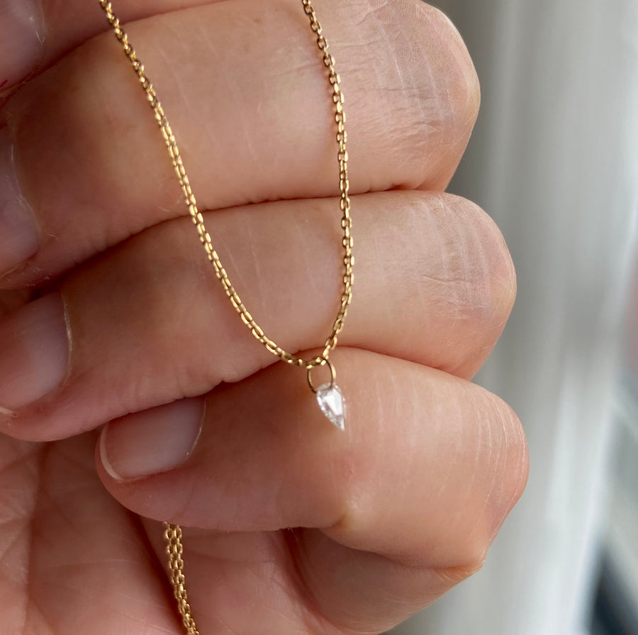 Diamond Drop Necklace, 18k Gold and Diamond Necklace, April Birthstone Necklace