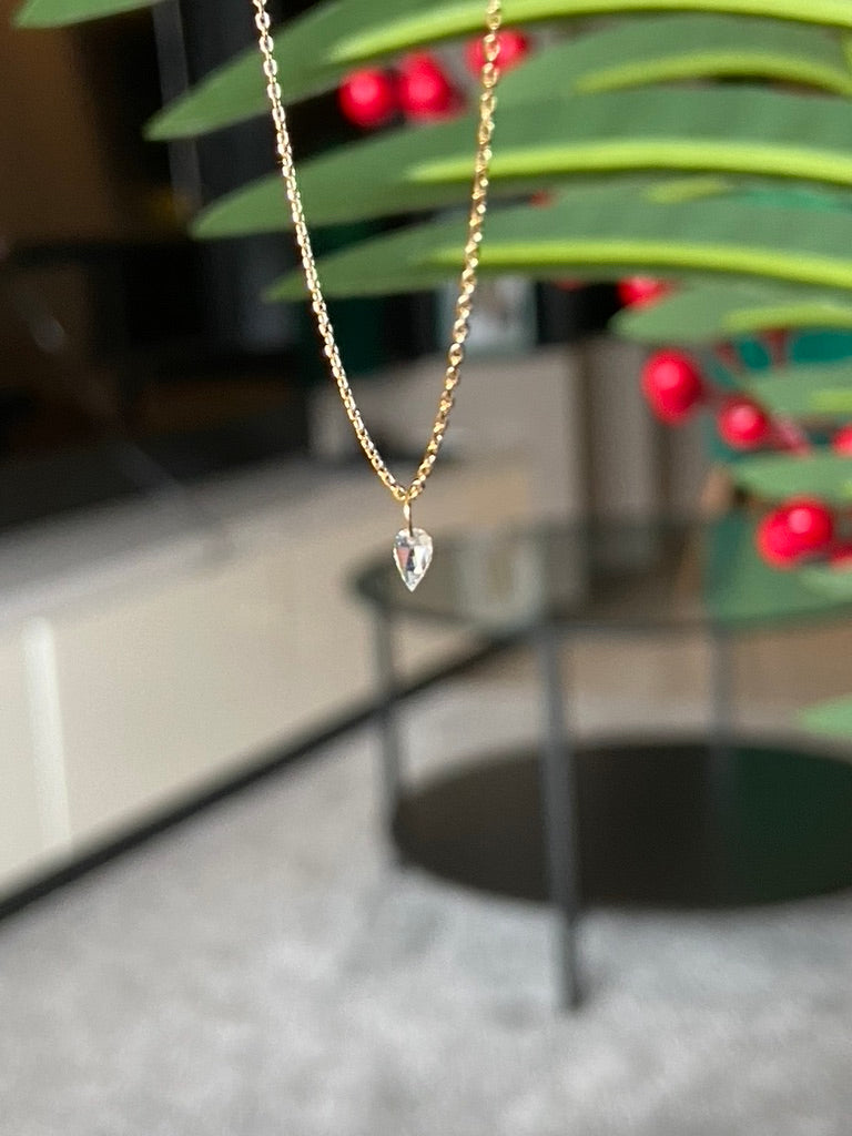 Diamond Drop Necklace, 18k Gold and Diamond Necklace, April Birthstone Necklace