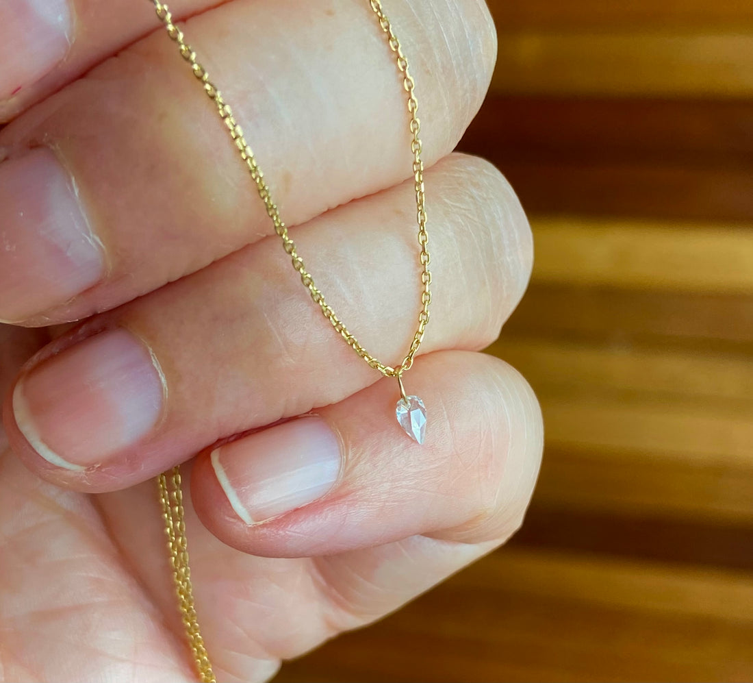 Diamond Drop Necklace, 18k Gold and Diamond Necklace, April Birthstone Necklace