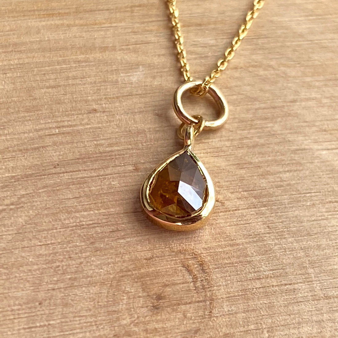Cognac Brown Diamond Pendant Necklace, 18k Gold, April Birthstone