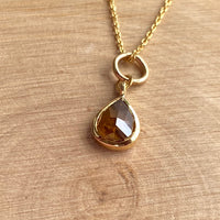 Cognac Brown Diamond Pendant Necklace, 18k Gold, April Birthstone