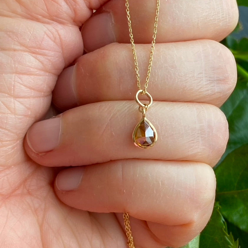 Cognac Brown Diamond Pendant Necklace, 18k Gold, April Birthstone