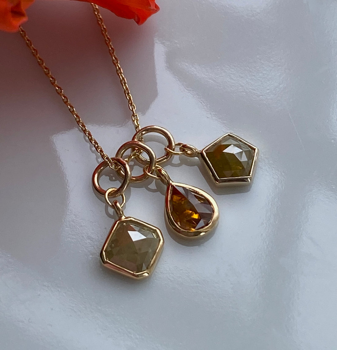 Cognac Brown Diamond Pendant Necklace, 18k Gold, April Birthstone