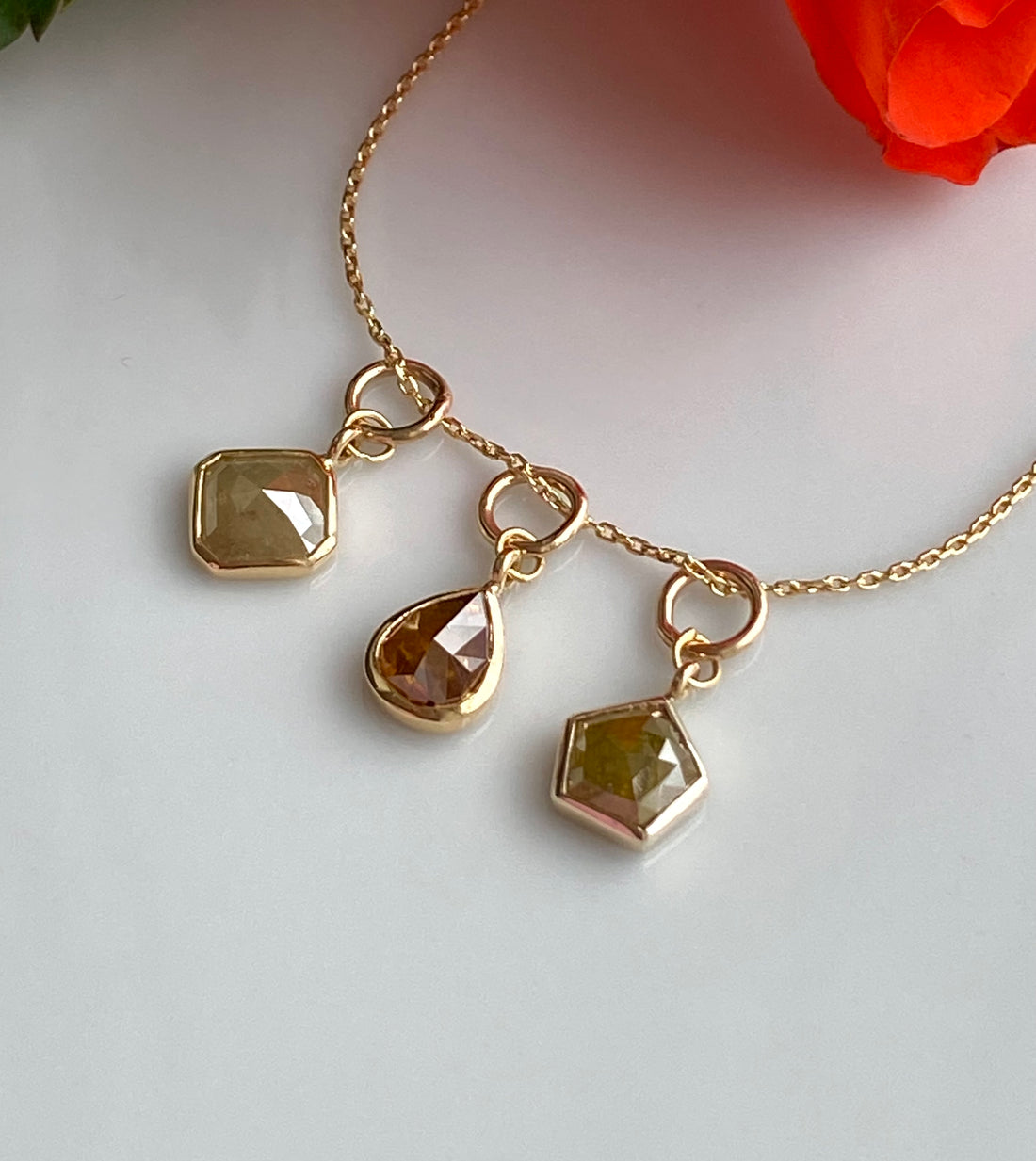 Cognac Brown Diamond Pendant Necklace, 18k Gold, April Birthstone