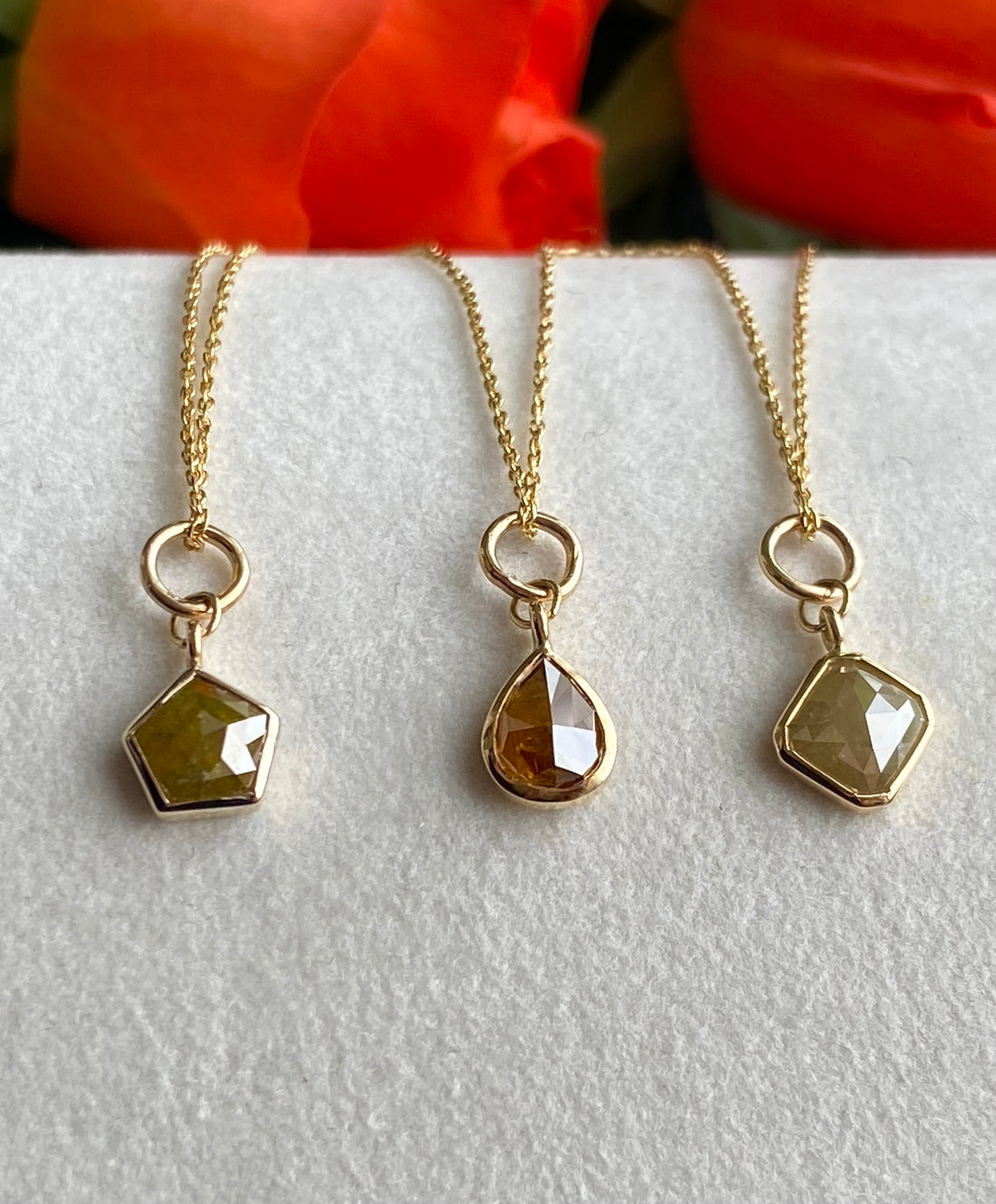 Cognac Brown Diamond Pendant Necklace, 18k Gold, April Birthstone