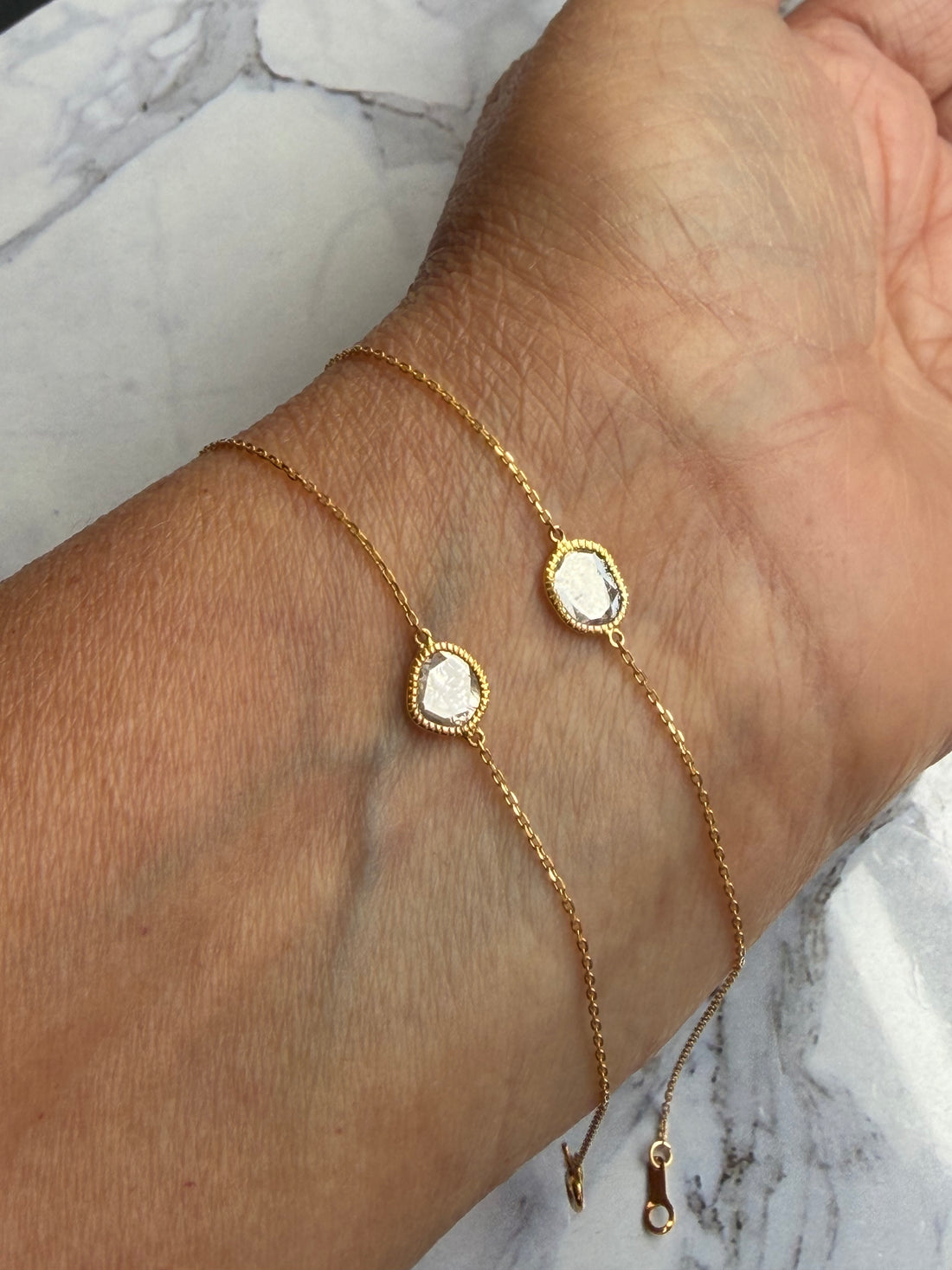 18k Gold and Salt and Pepper Diamond Slice Bracelet, April Birthstone Bracelet