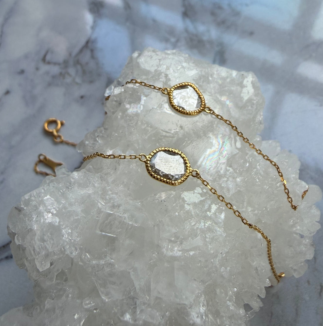 18k Gold and Salt and Pepper Diamond Slice Bracelet, April Birthstone Bracelet