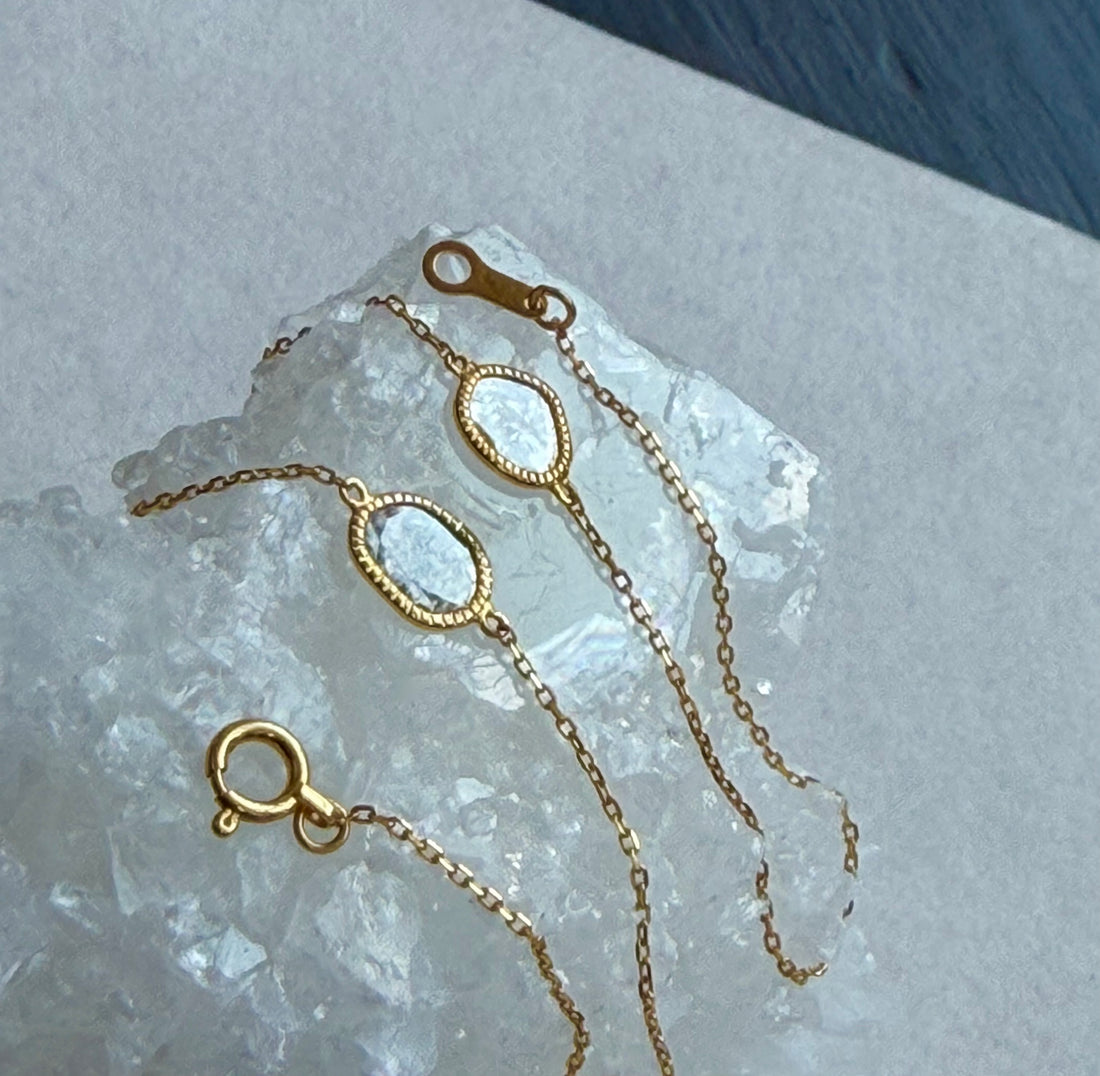 18k Gold and Salt and Pepper Diamond Slice Bracelet, April Birthstone Bracelet