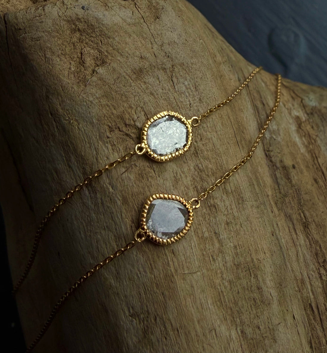 18k Gold and Salt and Pepper Diamond Slice Bracelet, April Birthstone Bracelet