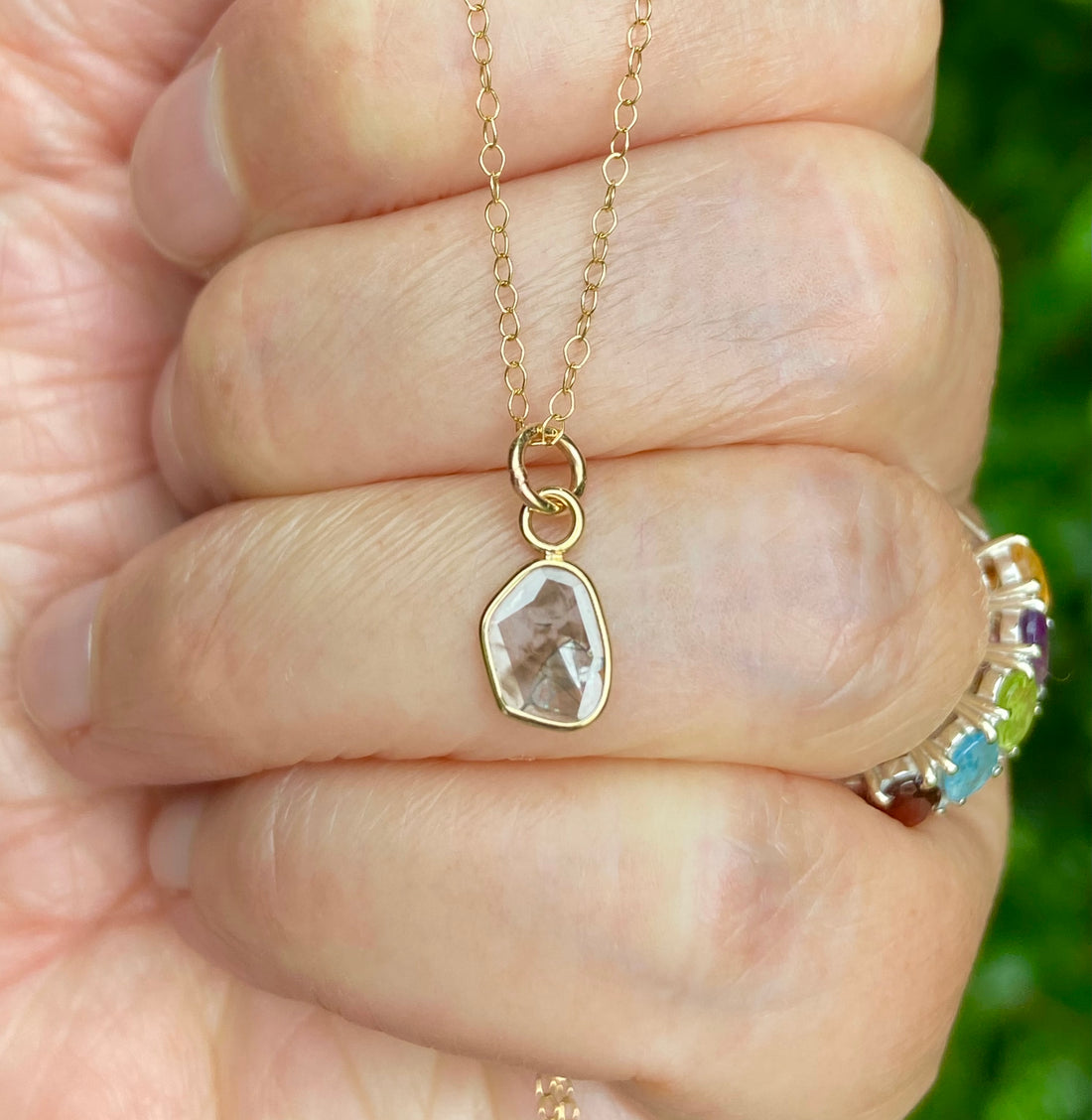 Salt and Pepper Galaxy Diamond Slice Pendant Necklace, 18k Gold