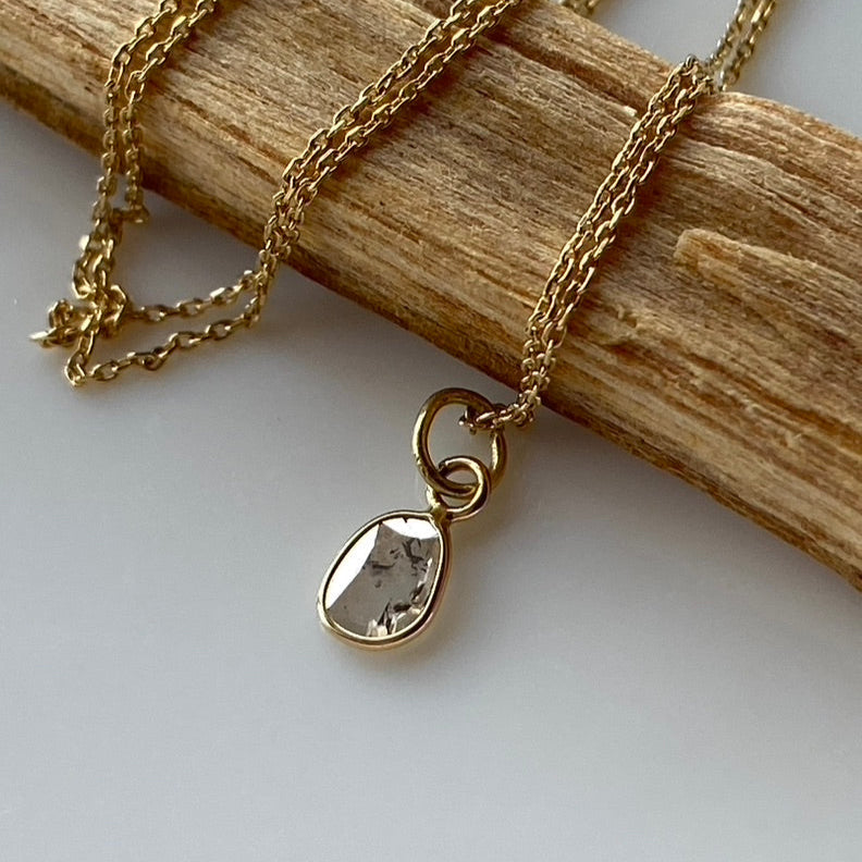 Salt and Pepper Diamond Slice Pendant Necklace, 18k Gold