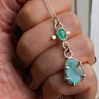 Australian Boulder Opal and Emerald Pendant Necklace, October May Birthstone Necklace
