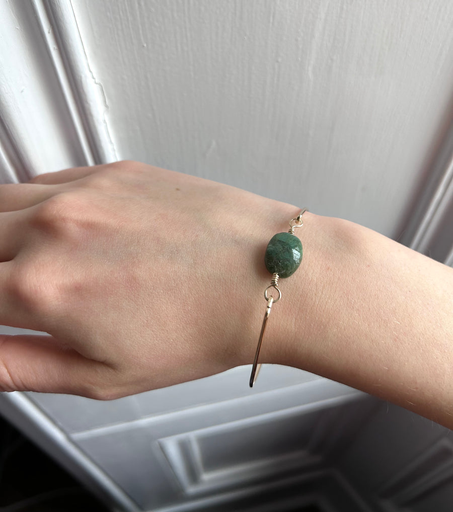 Raw Emerald Bangle Bracelet, May Birthstone Jewelry