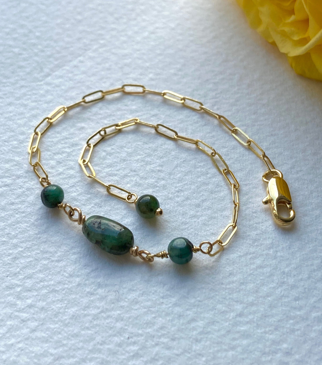 Emerald Chain Bracelet, May Birthstone Bracelet