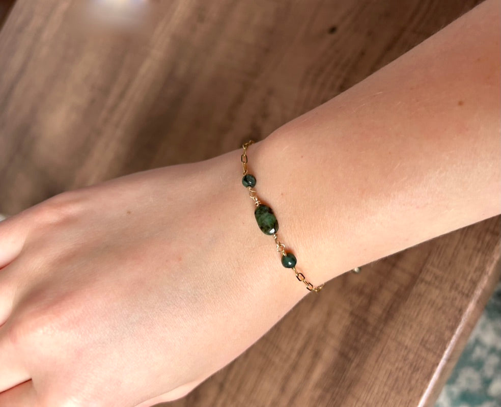 Emerald Chain Bracelet, May Birthstone Bracelet