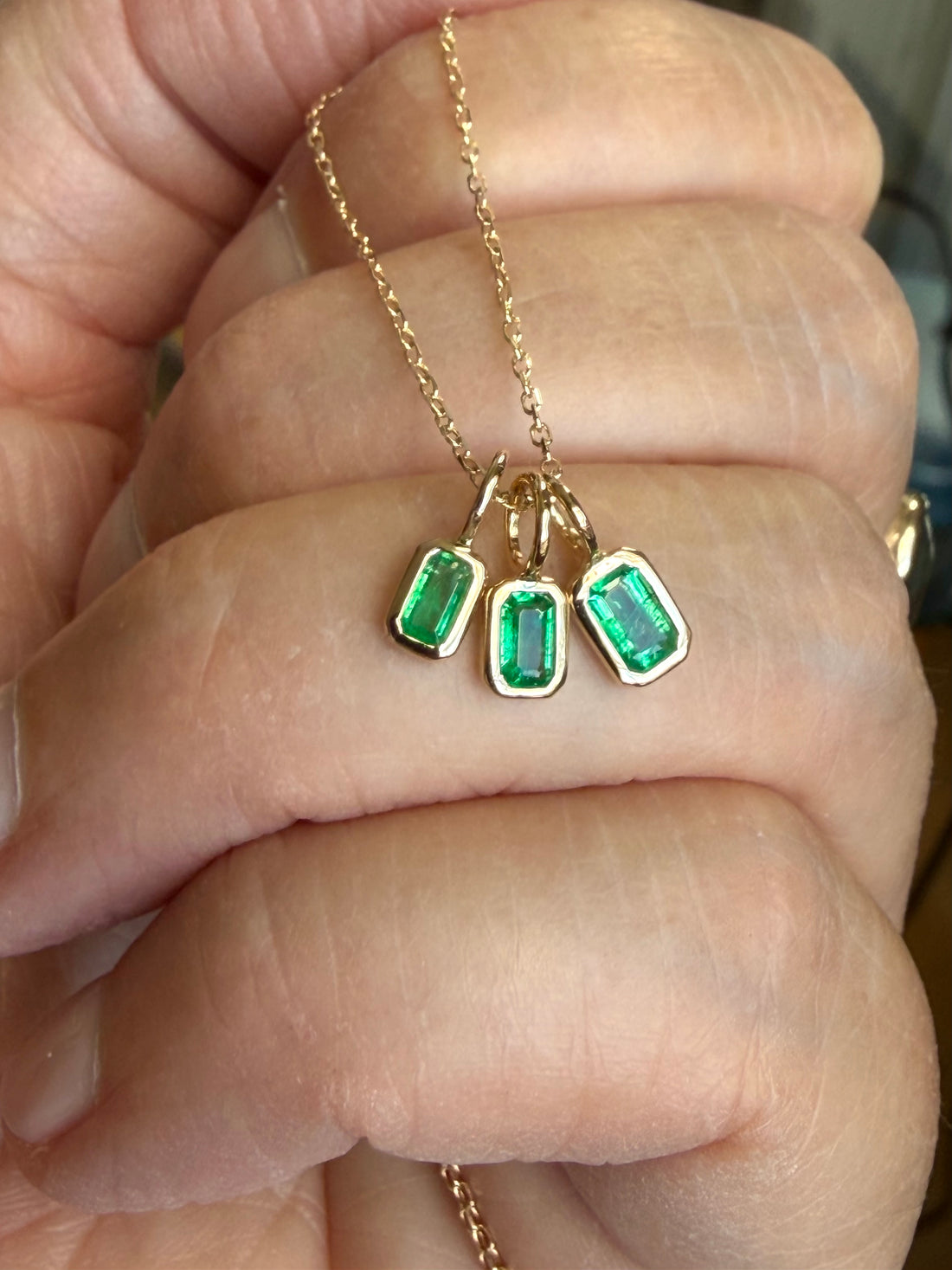 Emerald Charm Pendant Necklace, May Birthstone Jewelry