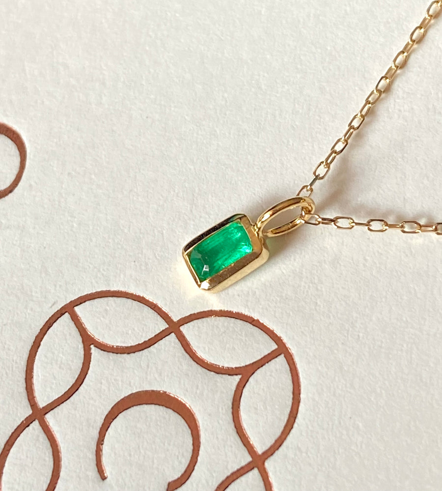 Emerald and 14k Gold Charm Pendant Necklace, May Birthstone Jewelry