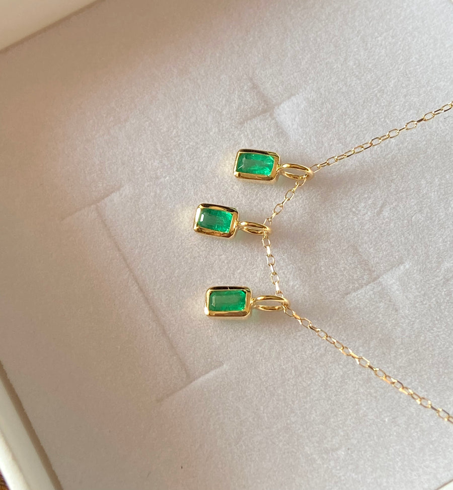 Emerald and 14k Gold Charm Pendant Necklace, May Birthstone Jewelry