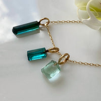 Raw Indicolite Teal Blue Tourmaline Pendant Necklace, October Birthstone Necklace