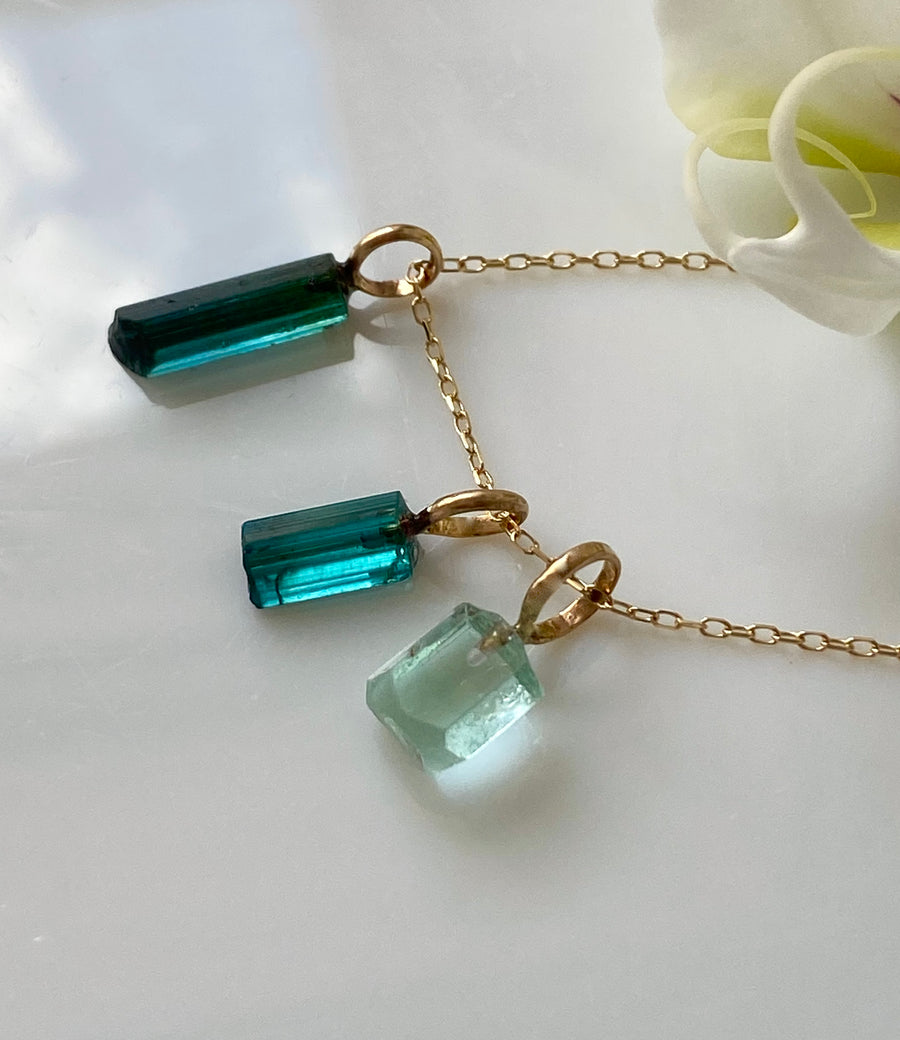 Raw Indicolite Teal Blue Tourmaline Pendant Necklace, October Birthstone Necklace