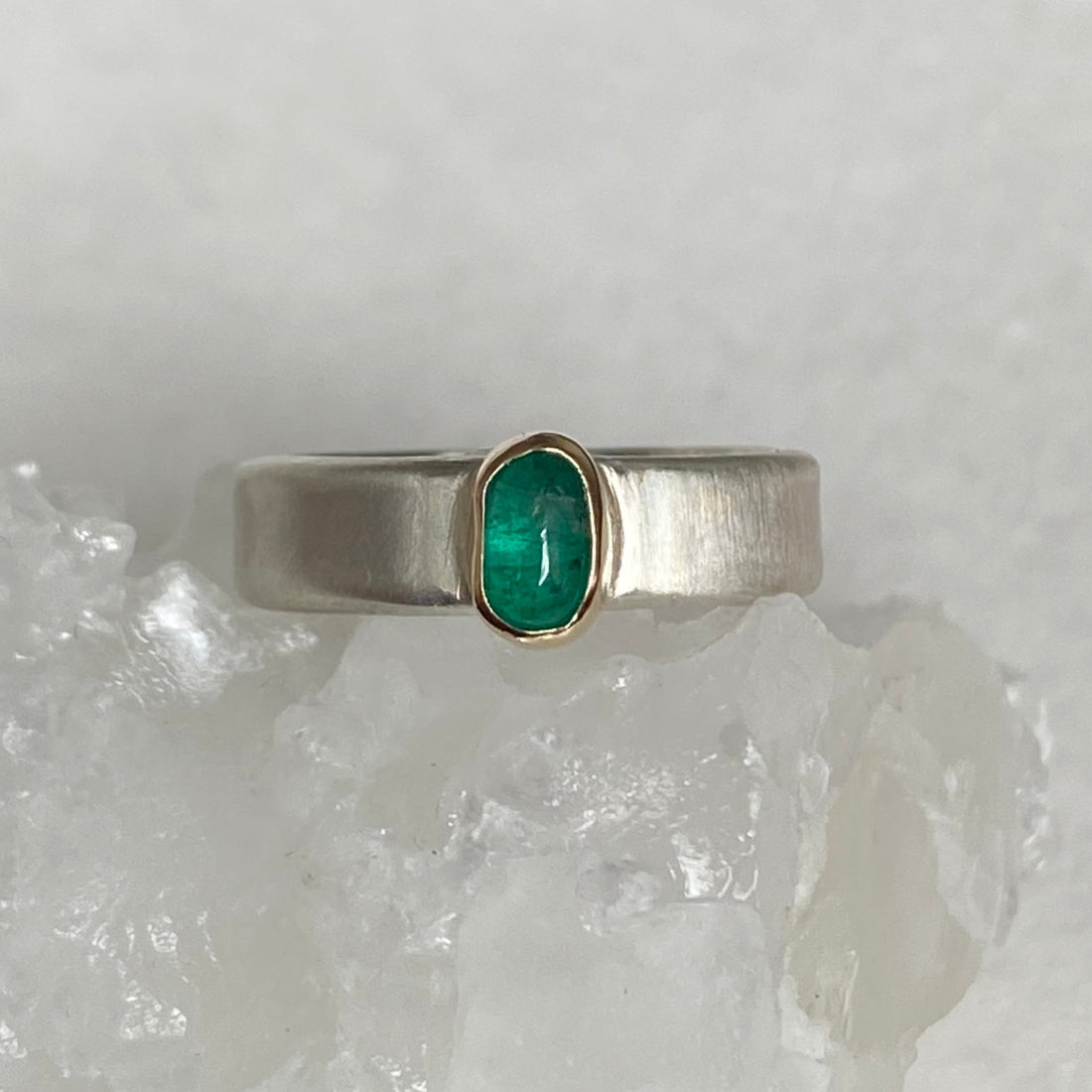 Emerald and Mixed Metal Ring, Wedding Ring, Engagement Ring, May Birthstone Ring