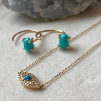 Diamond and Kingman Turquoise Evil Eye Necklace, April Birthstone Necklace