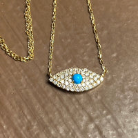 Diamond and Kingman Turquoise Evil Eye Necklace, April Birthstone Necklace