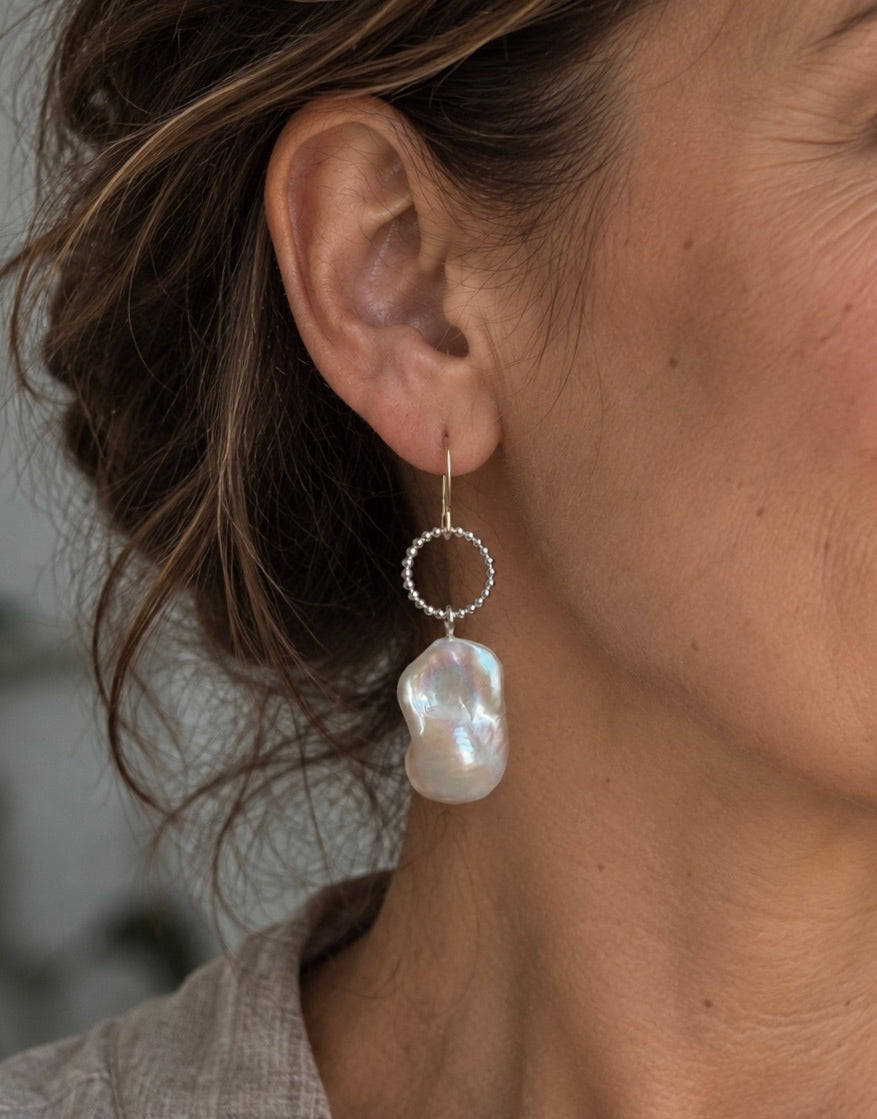 Large Baroque Pearl Earrings, June Birthstone