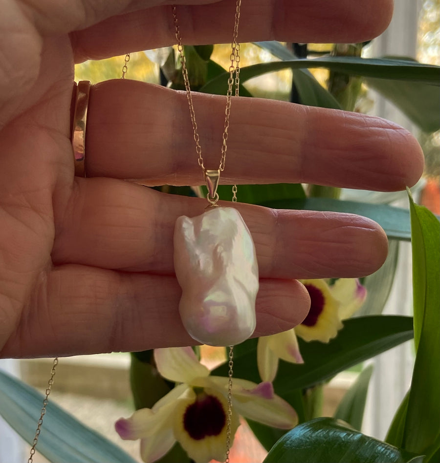 Large Flameball Baroque Pearl Pendant, June Birthstone