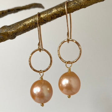 Golden Orange Edison Pearl Hoop Earrings