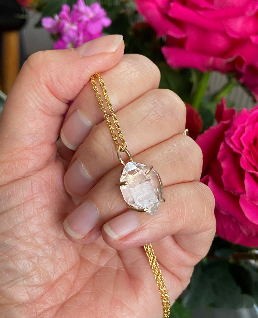 Natural Herkimer Diamond Pendant Necklace, April Birthstone
