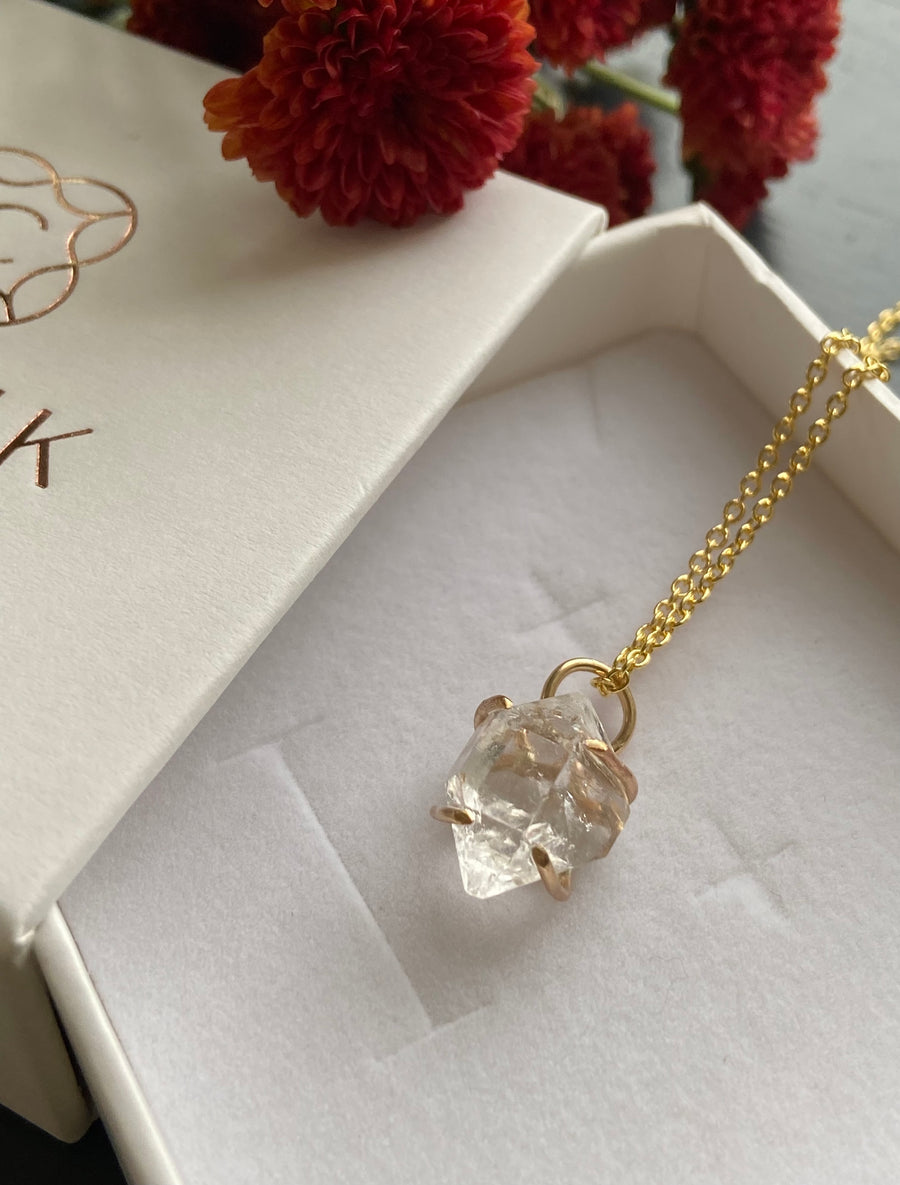 Natural Herkimer Diamond Pendant Necklace, April Birthstone
