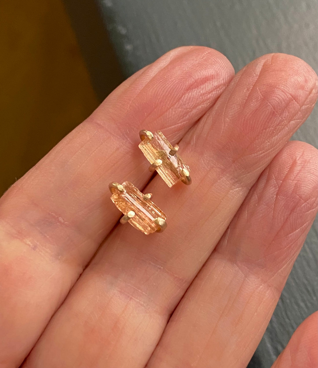 Raw Brazilian Imperial Topaz Stud Earrings, November Birthstone Earrings