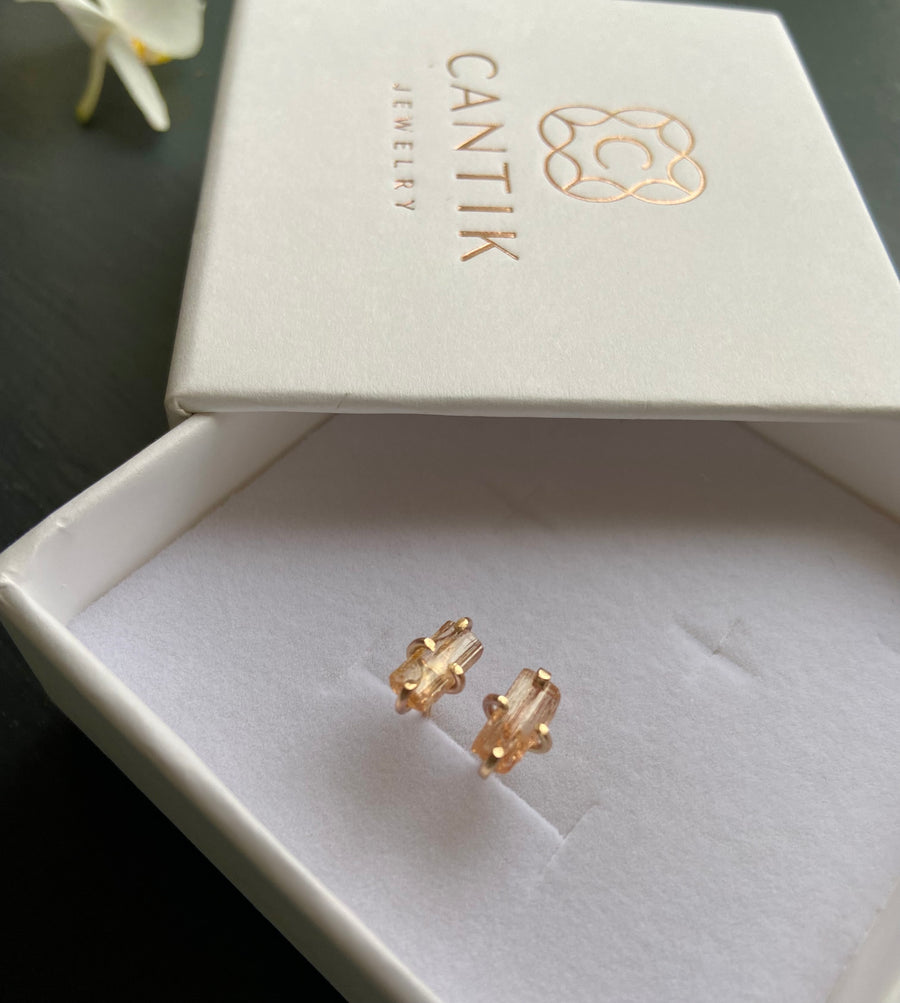 Raw Brazilian Imperial Topaz Stud Earrings, November Birthstone Earrings