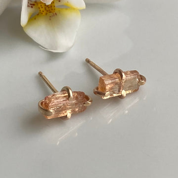 Raw Brazilian Imperial Topaz Stud Earrings, November Birthstone Earrings