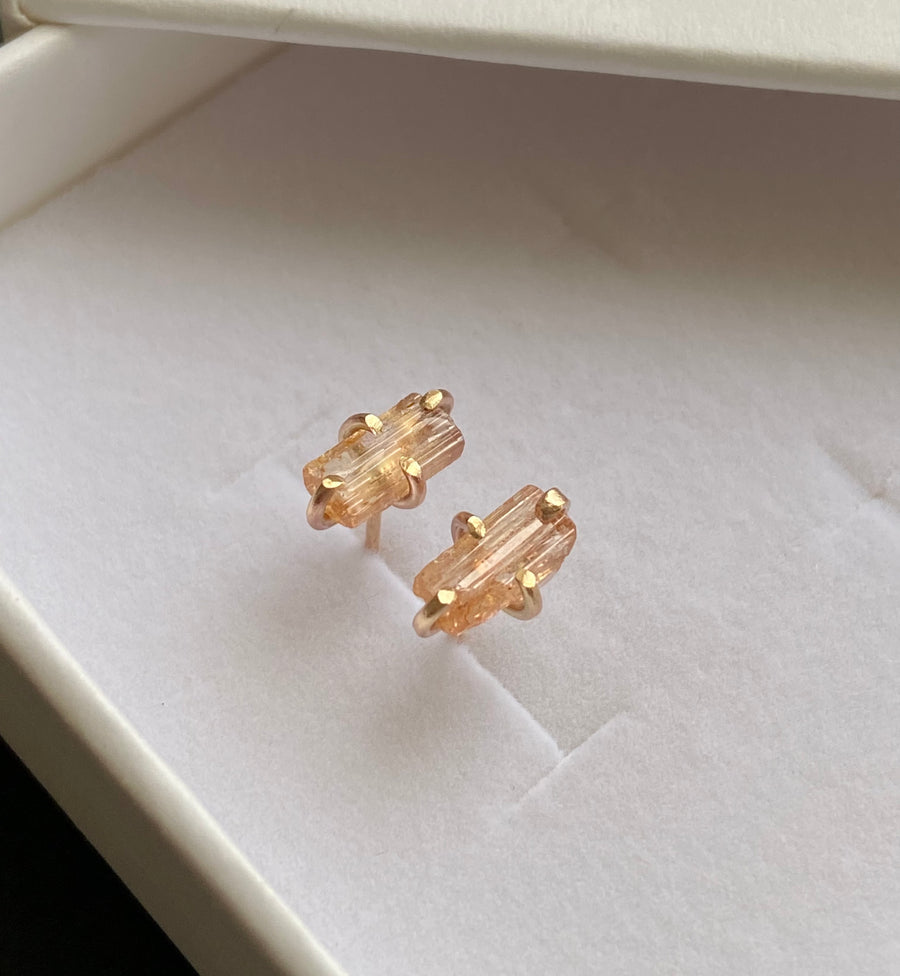 Raw Brazilian Imperial Topaz Stud Earrings, November Birthstone Earrings