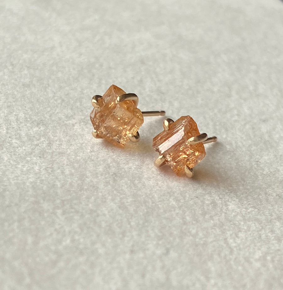 Raw Brazilian Imperial Topaz Stud Earrings, November Birthstone Earrings