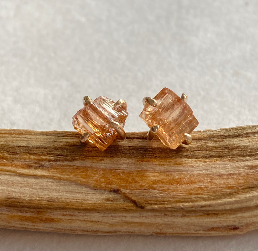 Raw Brazilian Imperial Topaz Stud Earrings, November Birthstone Earrings