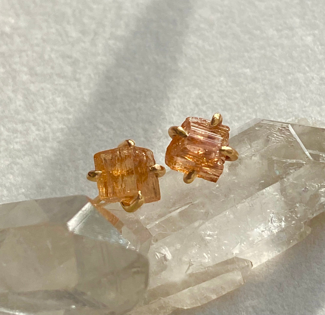 Raw Brazilian Imperial Topaz Stud Earrings, November Birthstone Earrings