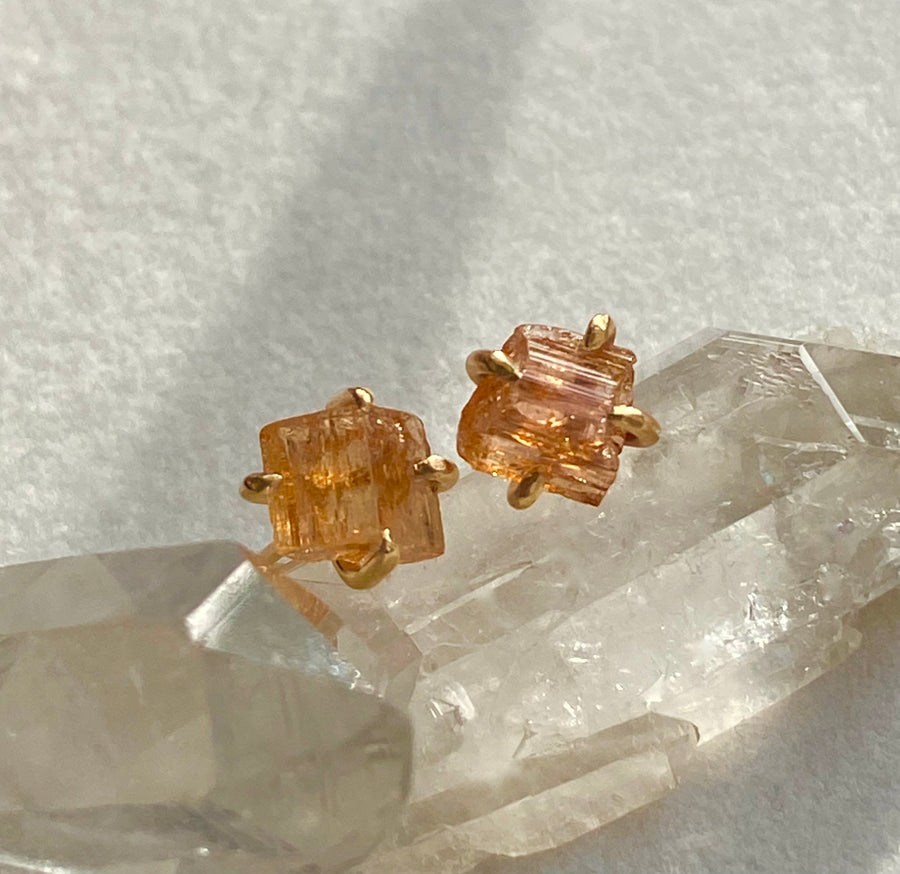 Raw Brazilian Imperial Topaz Stud Earrings, November Birthstone Earrings
