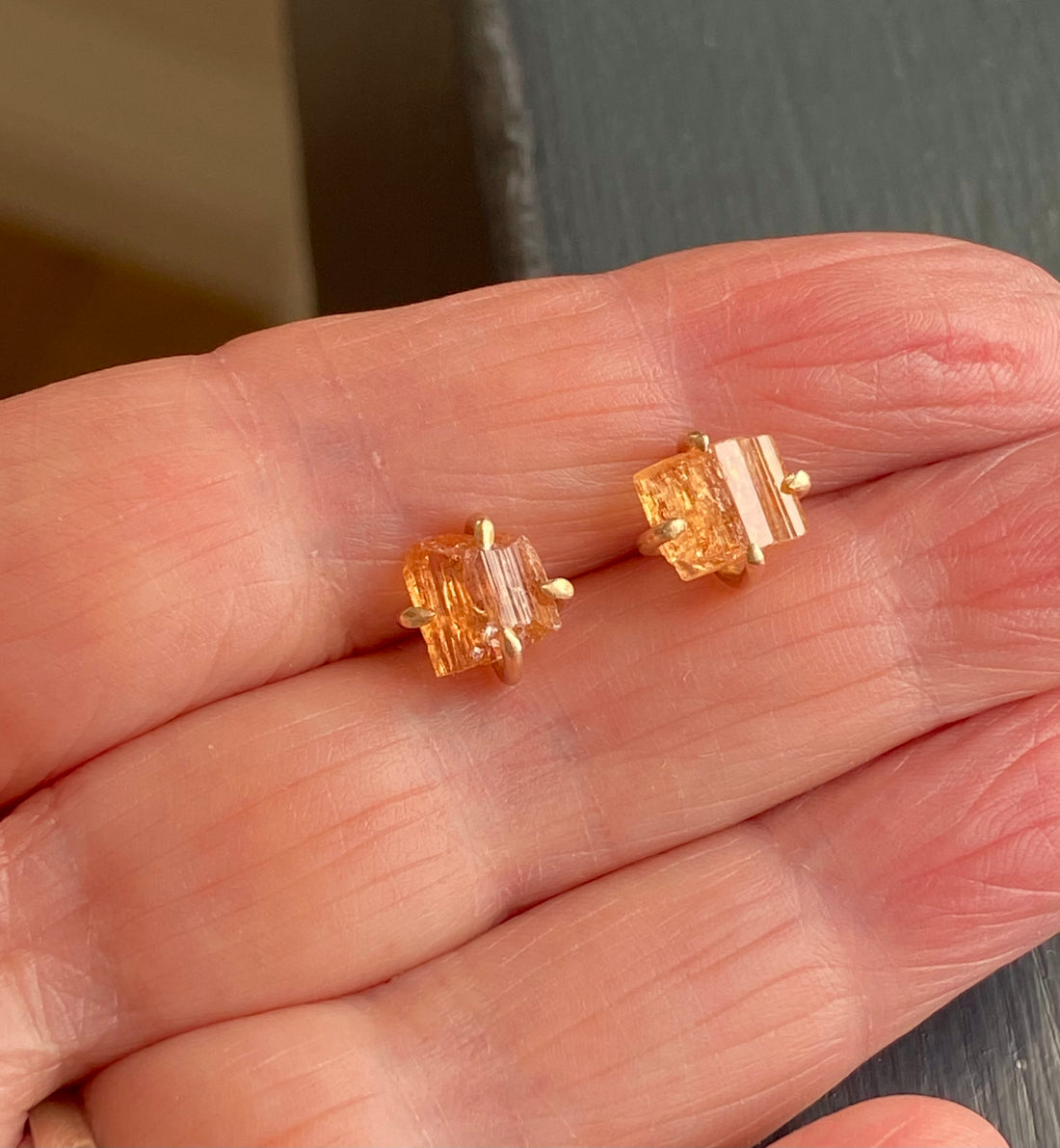 Raw Brazilian Imperial Topaz Stud Earrings, November Birthstone Earrings